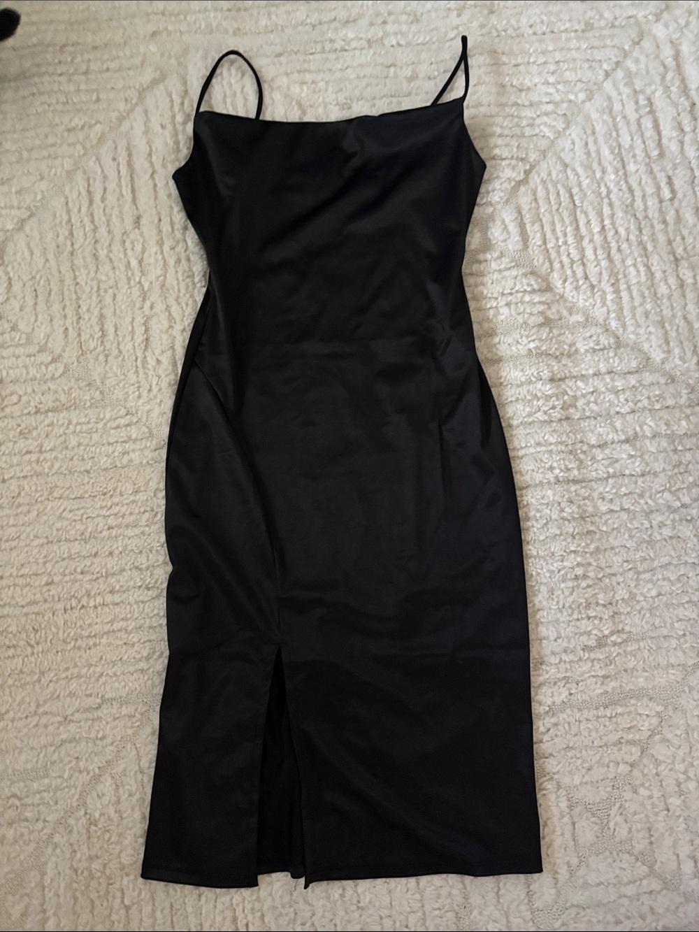 Classic Black Slip Midi Dress with Side Slit